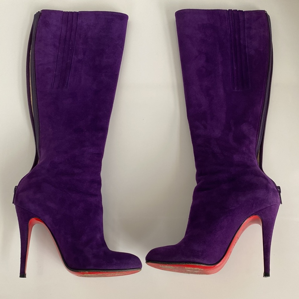 SOLD Christian Louboutin Babel 100mm Purple Suede boots size 36 - Picture 12 of 17